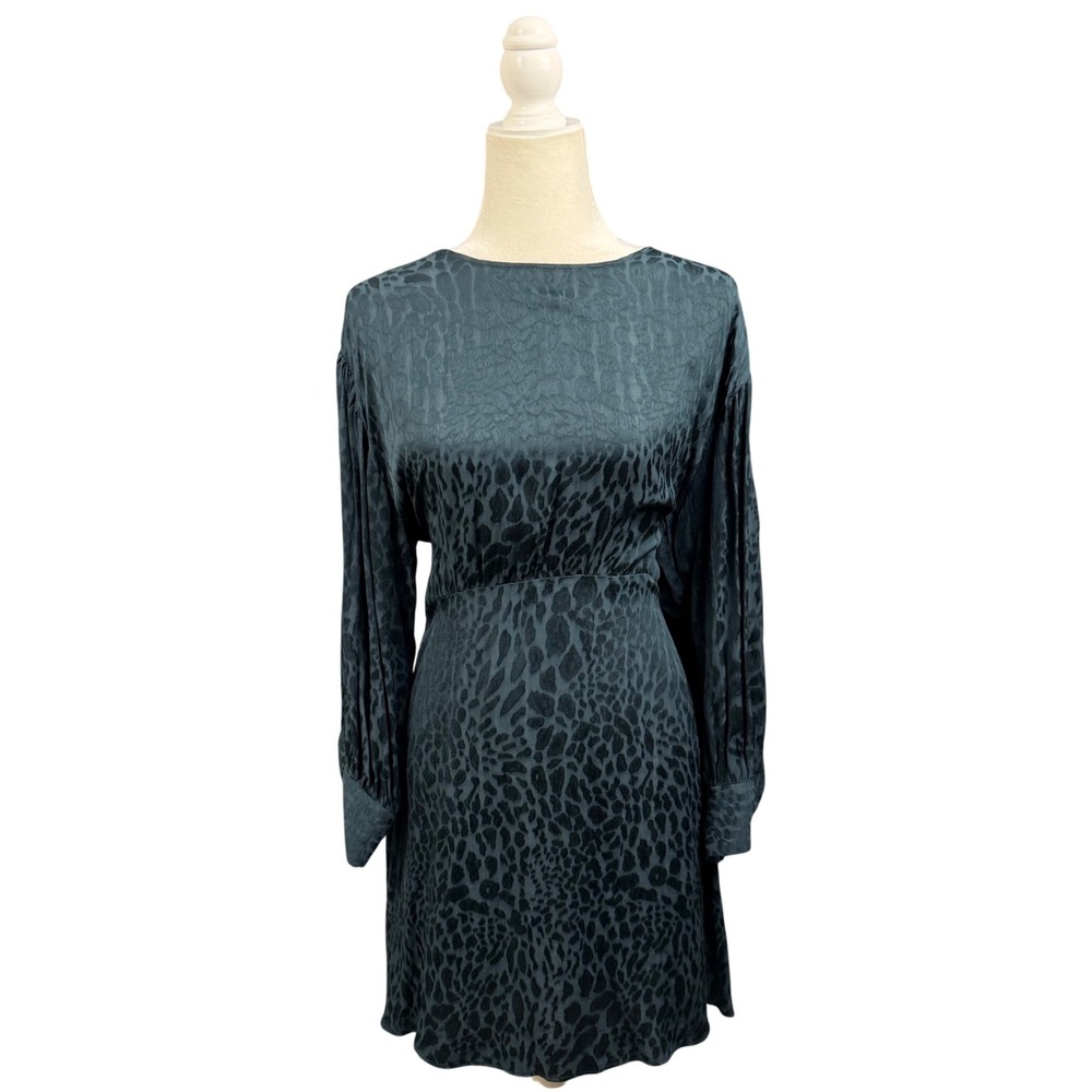 Zara Satin Dress Womens L‎ Leopard Print Long Sleeve Indie Sleeve Soft Gothic